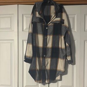 SHEIN Plaid Long Sleeve Dress - Navy and Cream